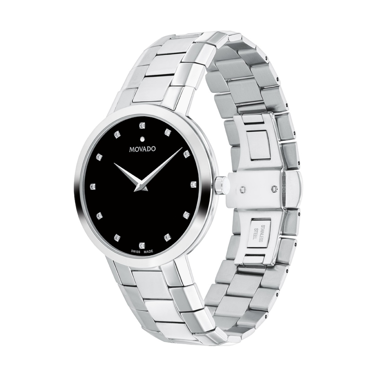 Movado Faceto 39mm Men's Watch, Black Enamel Dial
