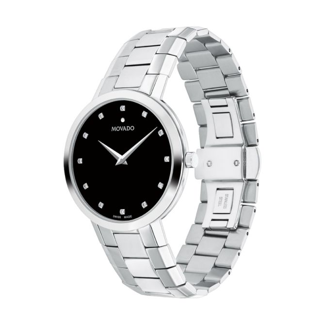 Movado Faceto 39mm Men's Watch, Black Enamel Dial 0607865