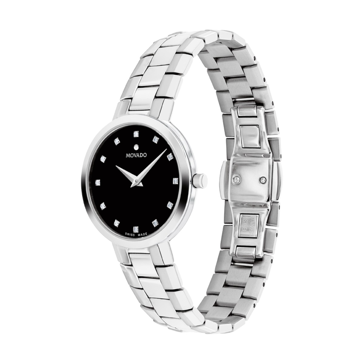 Movado Faceto 28mm Women's Watch, Black Enamel Dial