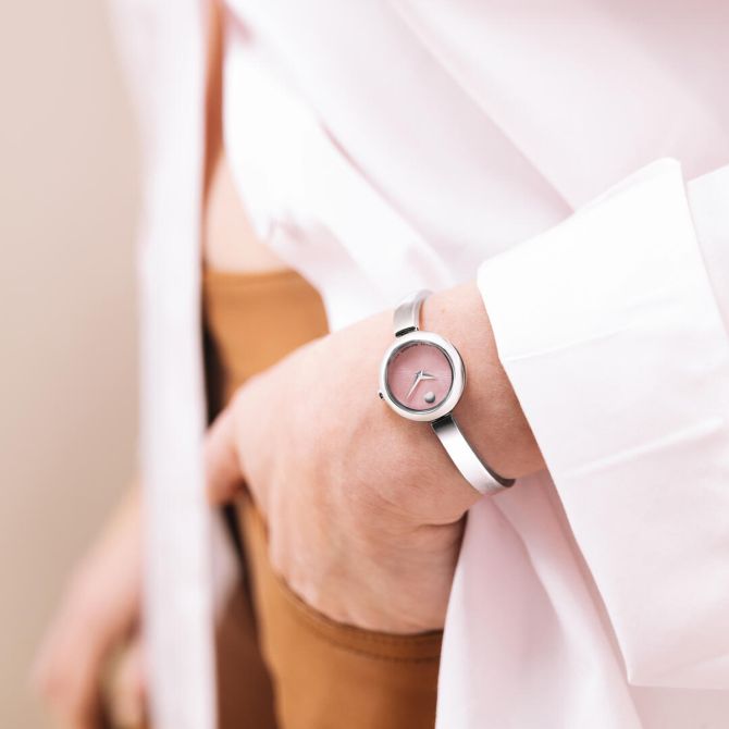 Movado Museum Bangle 21.5mm Watch, Blush Dial | 0608062 | Borsheims