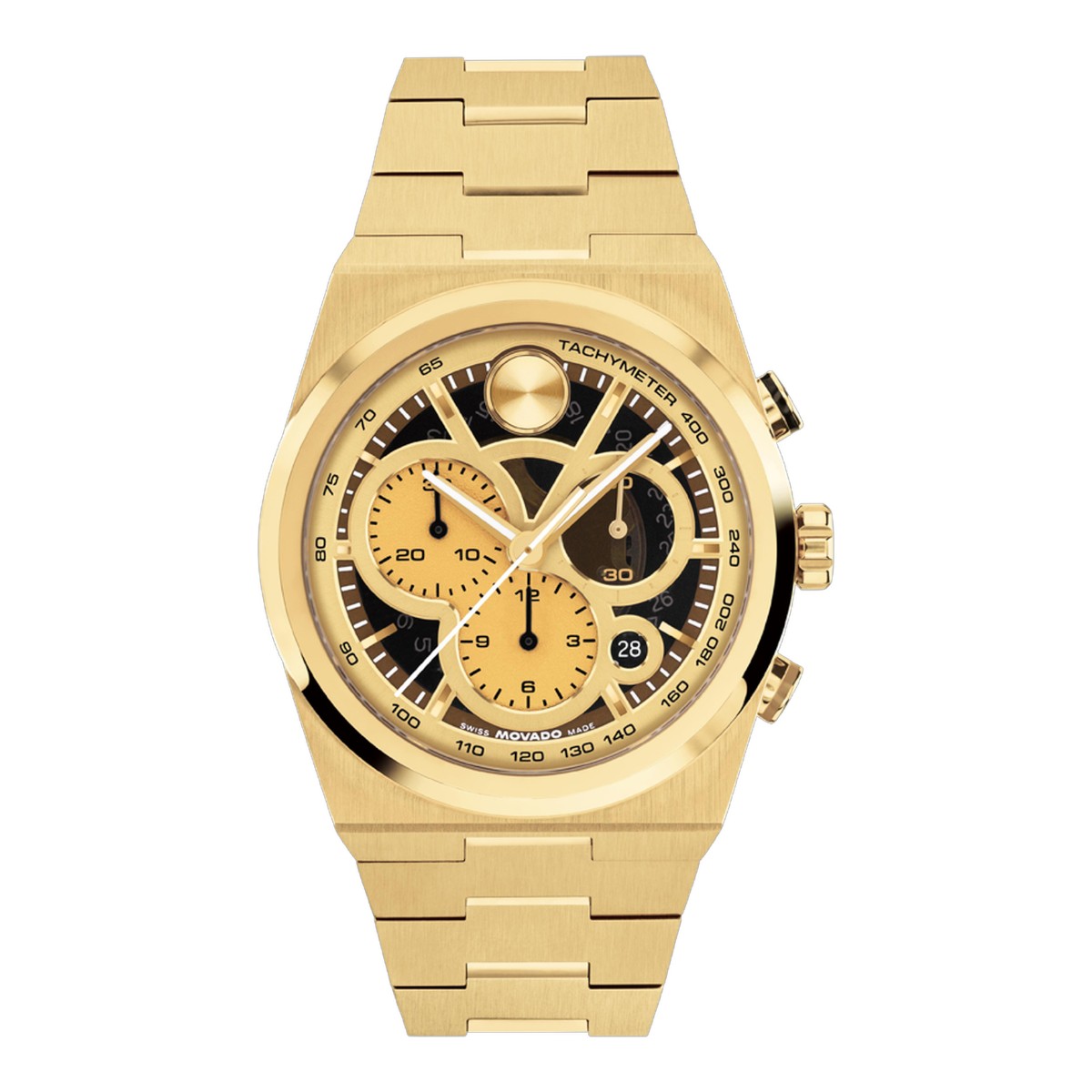 Movado BOLD Quest Chronograph 40mm Men's Watch, Yellow Gold Plated Skeleton Dial