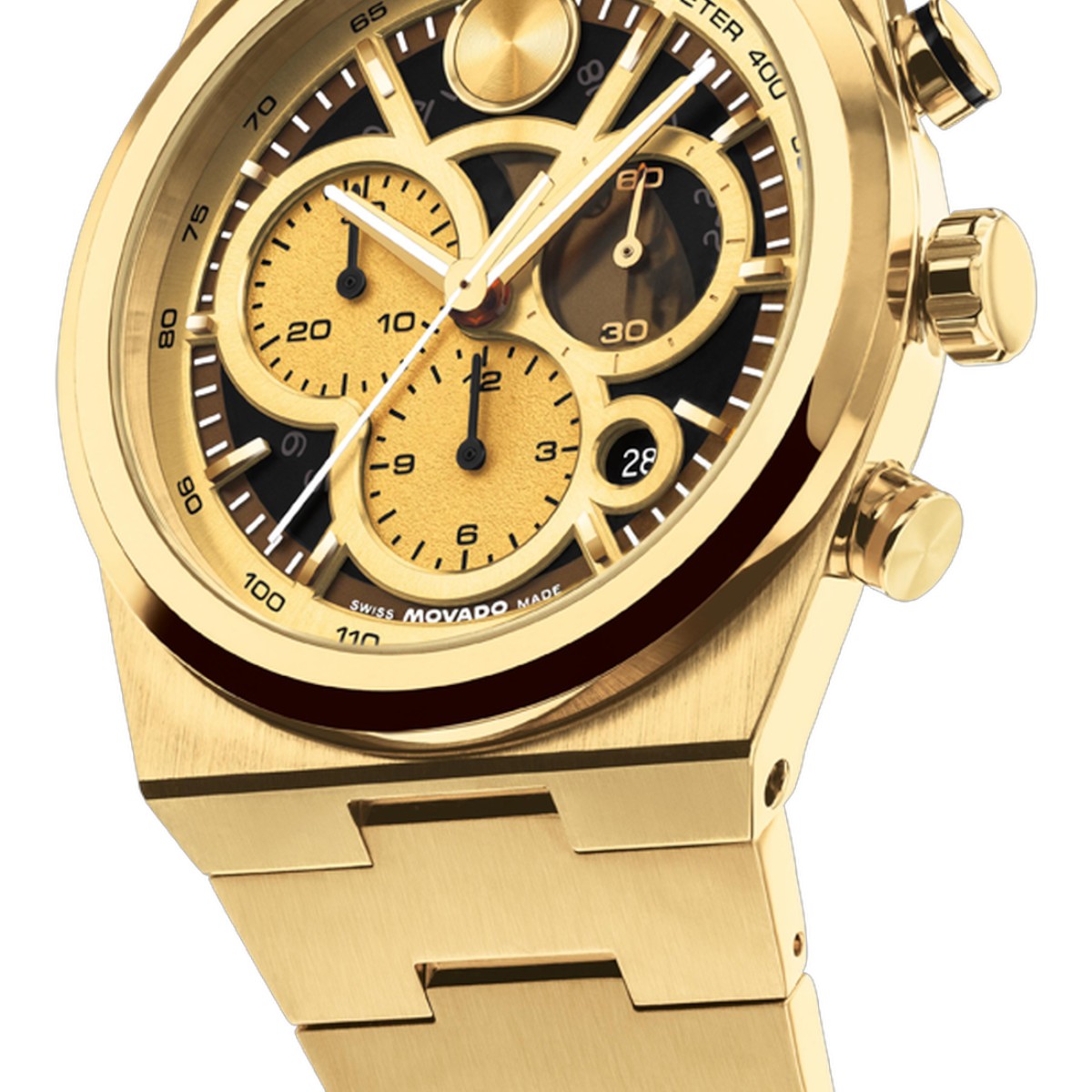 Movado BOLD Quest Chronograph 40mm Men's Watch, Yellow Gold Plated Skeleton Dial