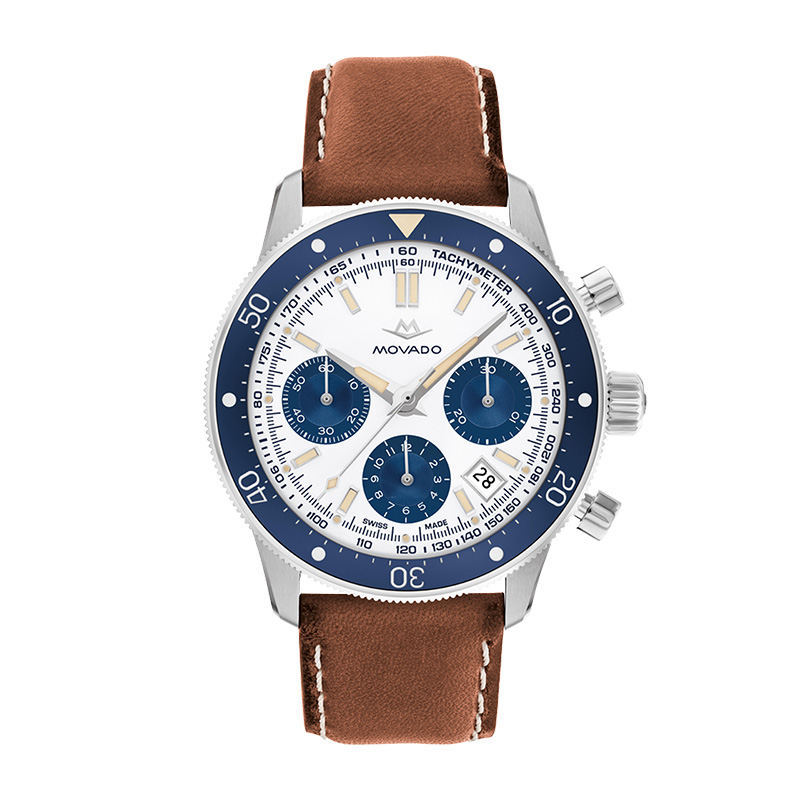 Movado Alta Super Sub Sea Chronograph 43mm Men's Watch, White Dial