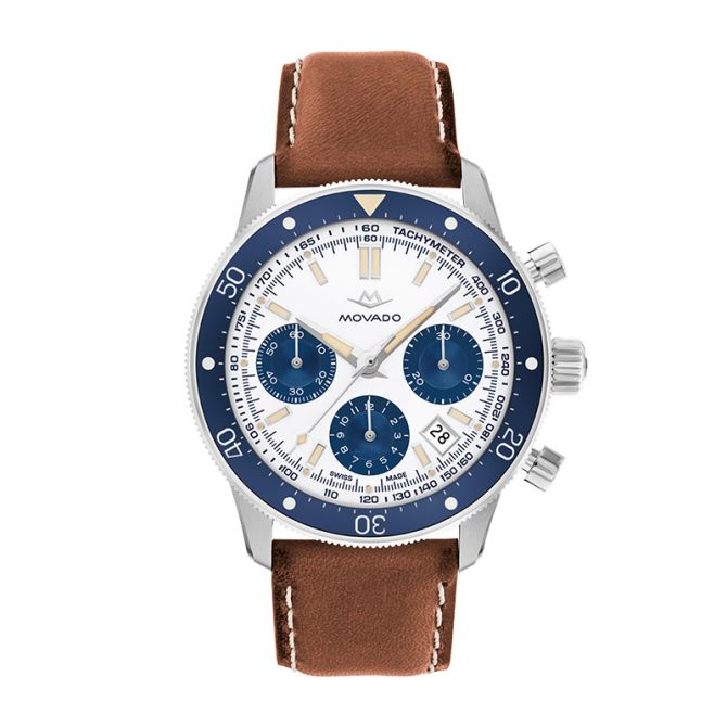 Movado Alta Super Sub Sea Chronograph 43mm Men's Watch, White Dial