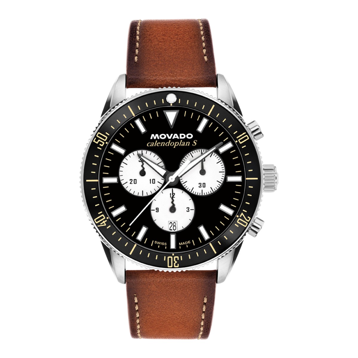 Movado Heritage Calendoplan S Chronograph 42mm Men's Watch, Black and White Dial