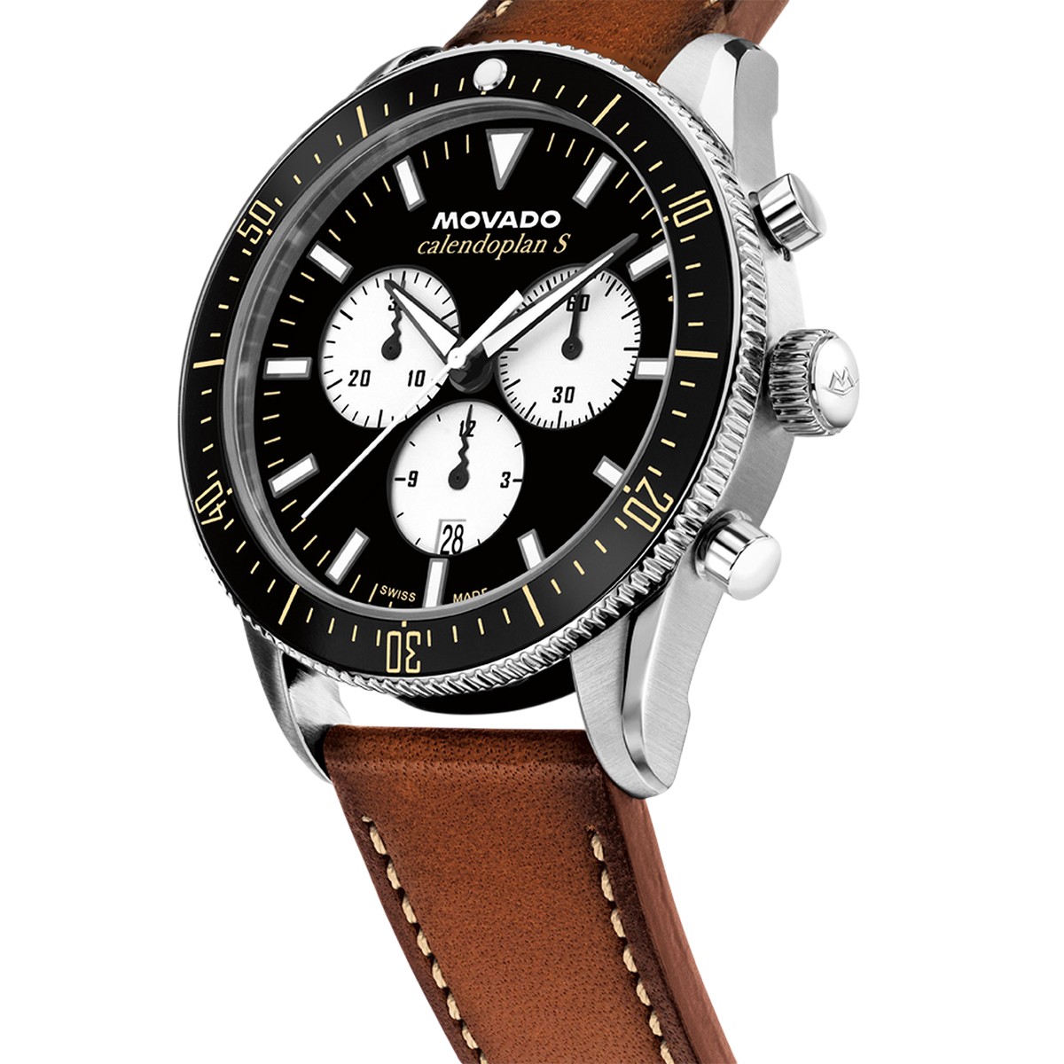 Movado Heritage Calendoplan S Chronograph 42mm Men's Watch, Black and White Dial