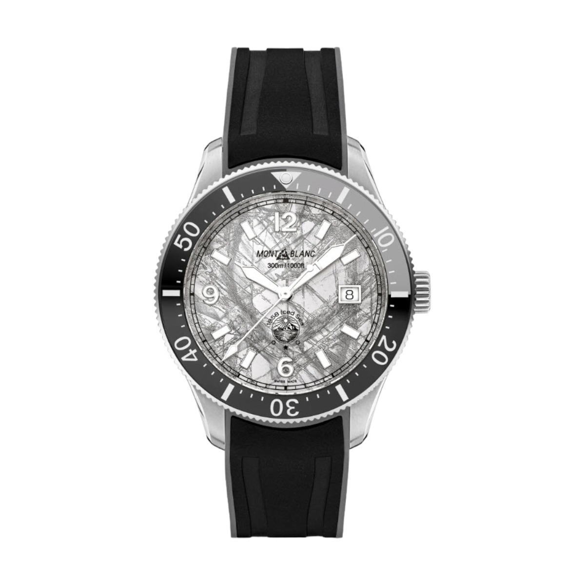 Montblanc 1858 Automatic Date 41mm Men's Watch, Iced Sea Dial and Black Rubber Brand