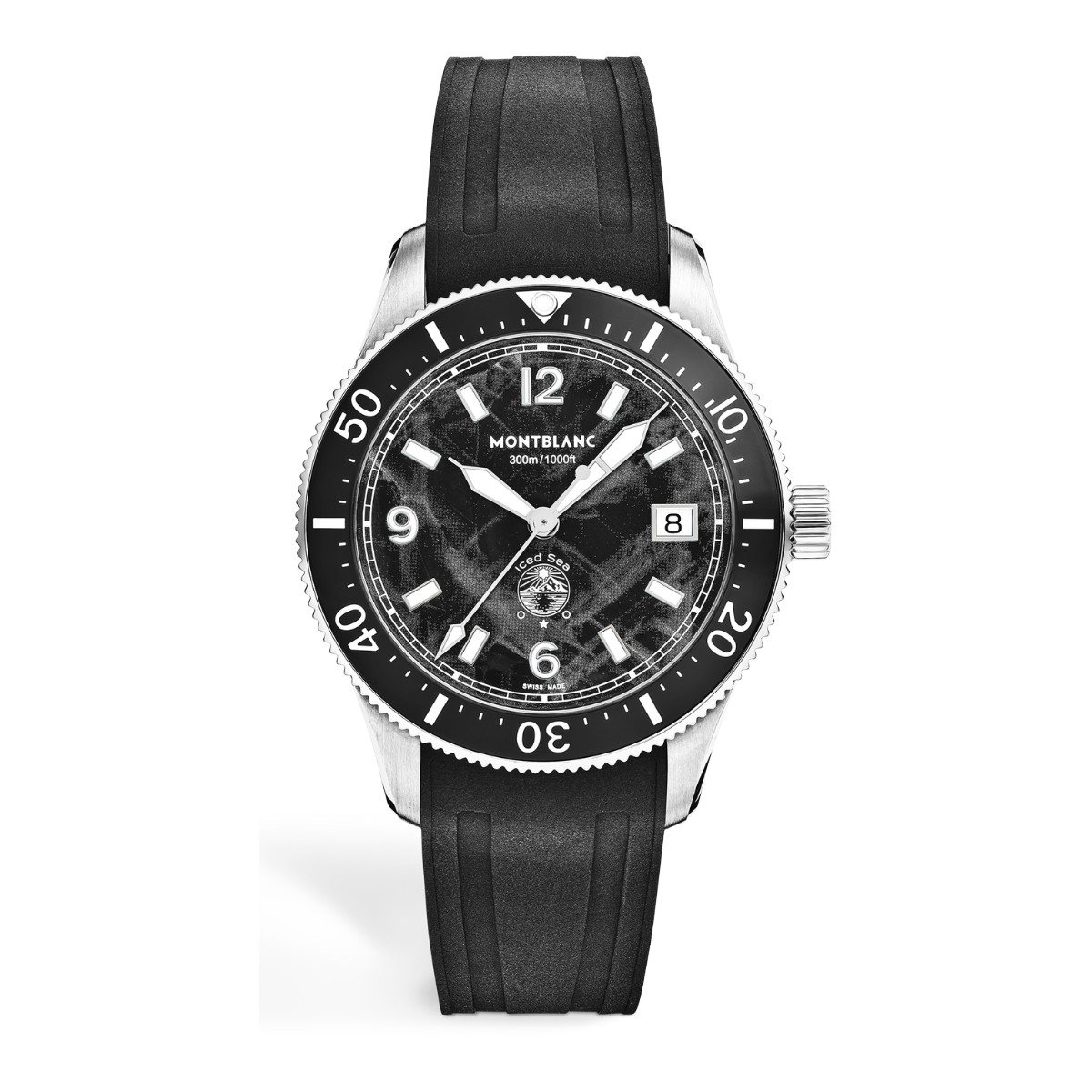 Montblanc Iced Sea Automatic Date 0 Oxygen 38mm Rubber Strap Watch, Black Glacier Dial