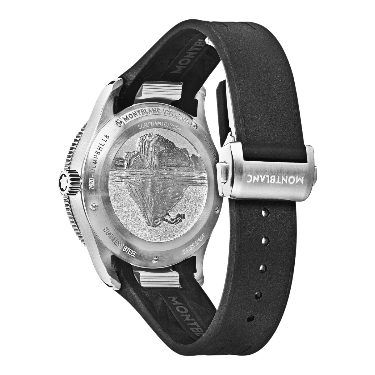 Montblanc Iced Sea Automatic Date 0 Oxygen 38mm Rubber Strap Watch, Black Glacier Dial