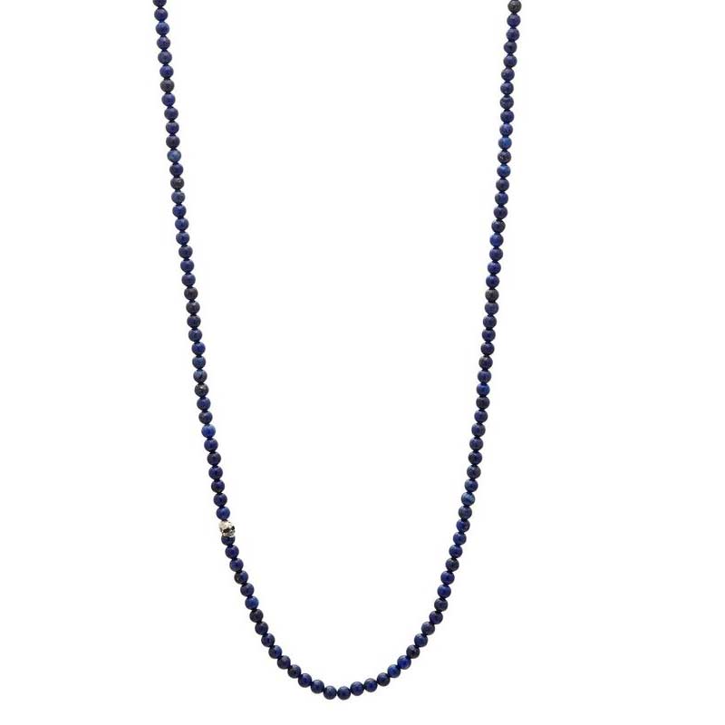 John Varvatos Sterling Silver Lapis Lazuli Necklace with Skull Clasp