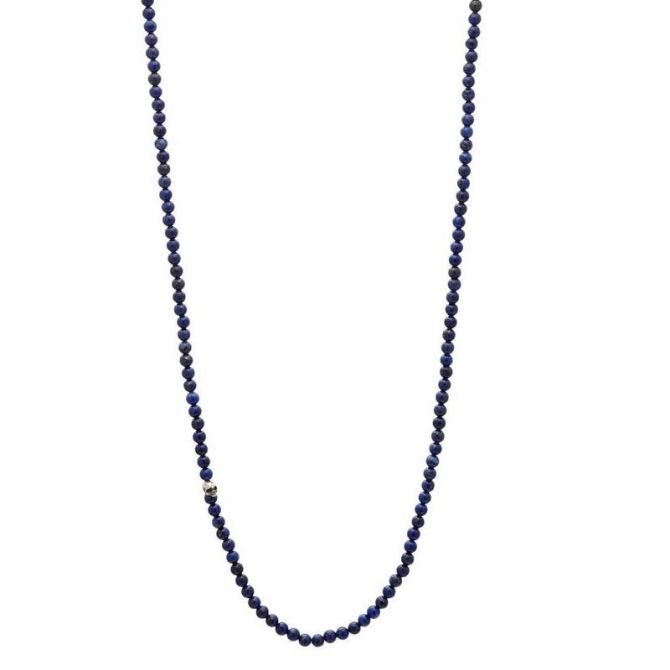 John Varvatos Sterling Silver Lapis Lazuli Necklace with Skull Clasp