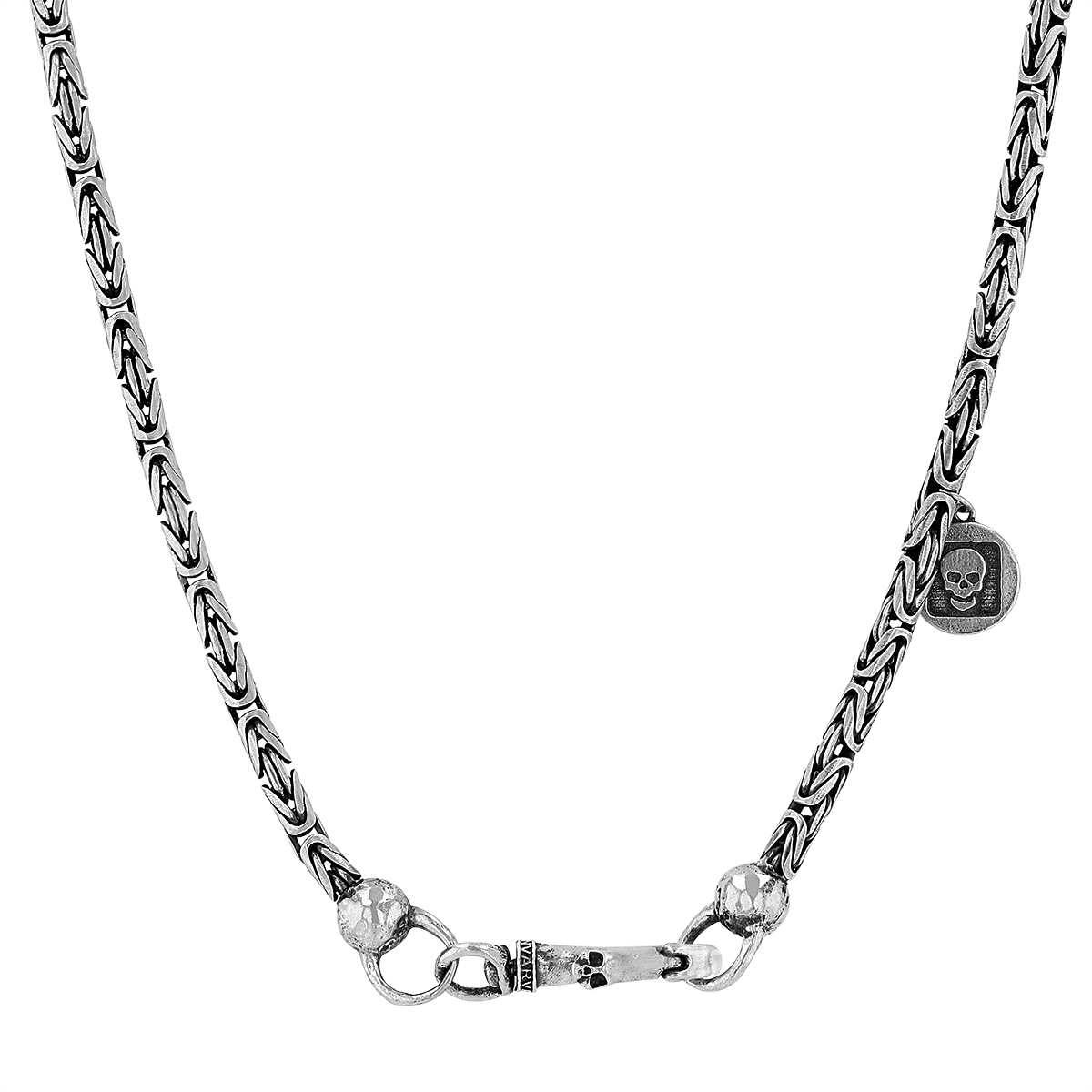 John Varvatos Sterling Silver Woven Chain Necklace with Skull Clasp