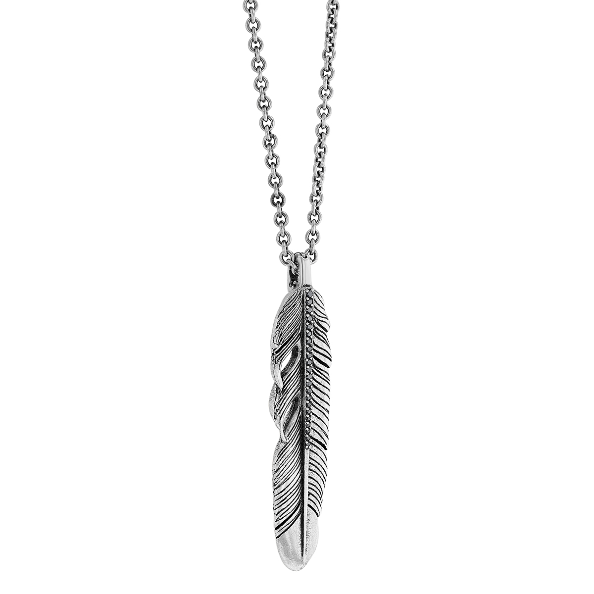 John Varvatos Sterling Silver & Black Diamond Feather Pendant, 24