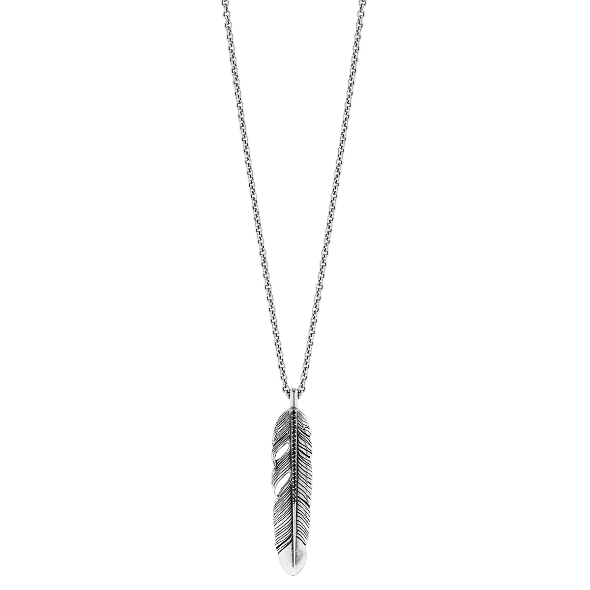 John Varvatos Sterling Silver & Black Diamond Feather Pendant, 24