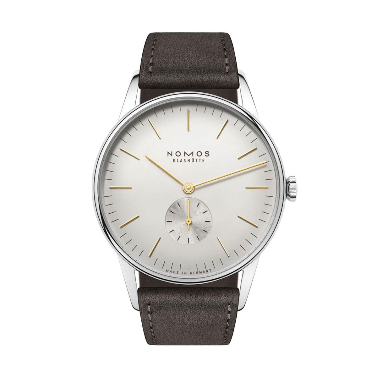 Nomos Glashutte Orion 38mm Watch, Silver Plated Dial