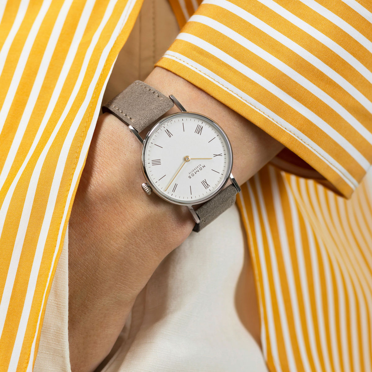 Nomos Glashuette Ludwig 33mm Duo Watch, White Silver Plated Dial