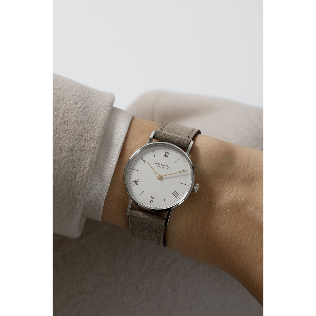 Nomos Glashuette Ludwig 33mm Duo Watch, White Silver Plated Dial