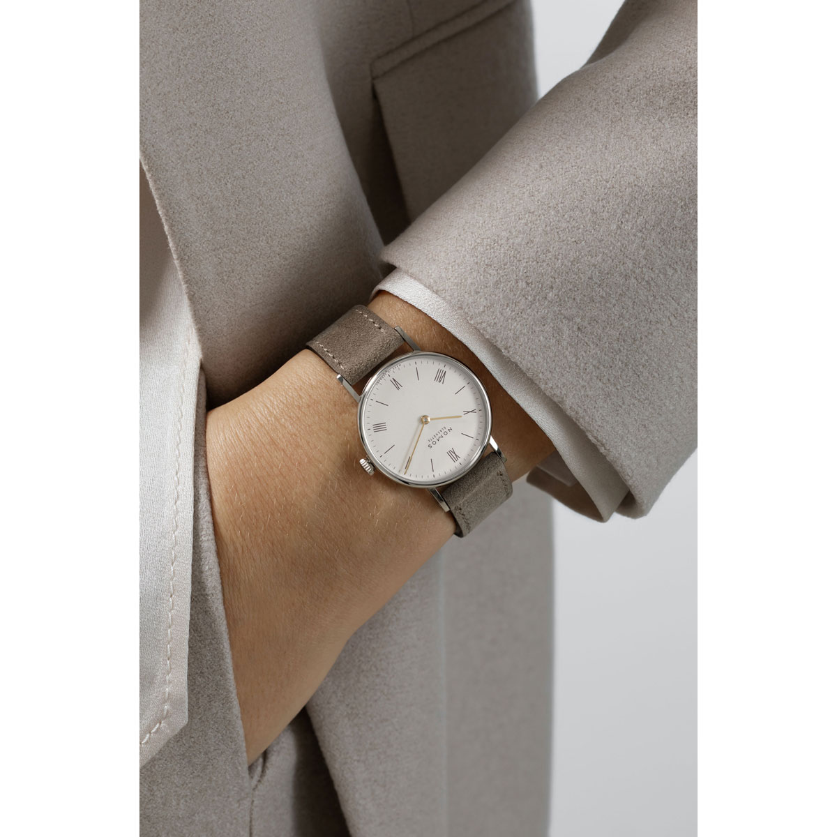 Nomos Glashuette Ludwig 33mm Duo Watch, White Silver Plated Dial