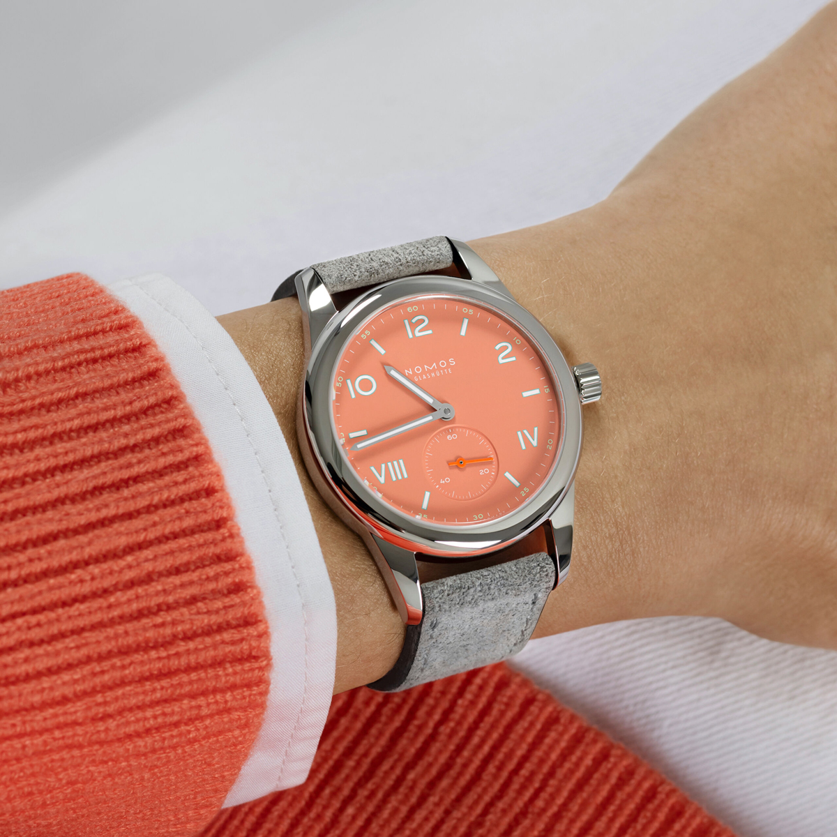 Nomos Glashuette Club Campus 36mm Watch, Cream Coral Dial