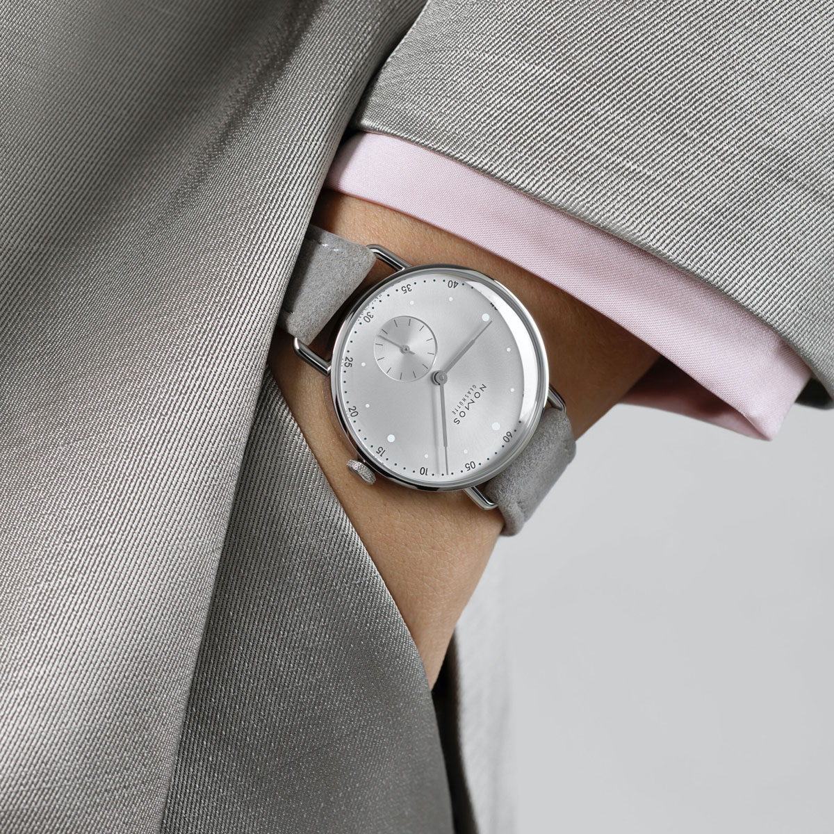 Nomos Glashuette Metro 33mm Watch, Silver Plated Dial