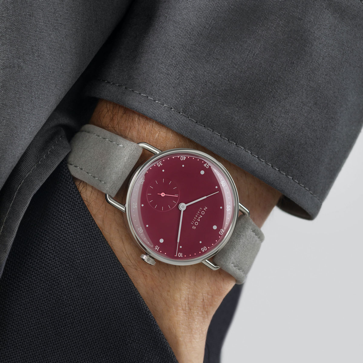 Nomos Glashuette Metro 33mm Watch, Muted Wine Red Dial