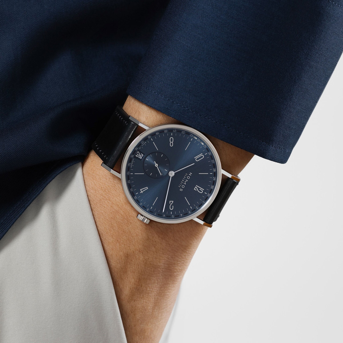 Nomos Glashuette Tangente 2Date 37.5mm Watch, Deep Blue Dial