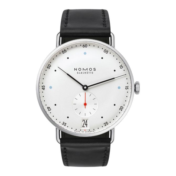 Nomos Glashuette Metro Date 38mm Men's Watch, White Silver Dial