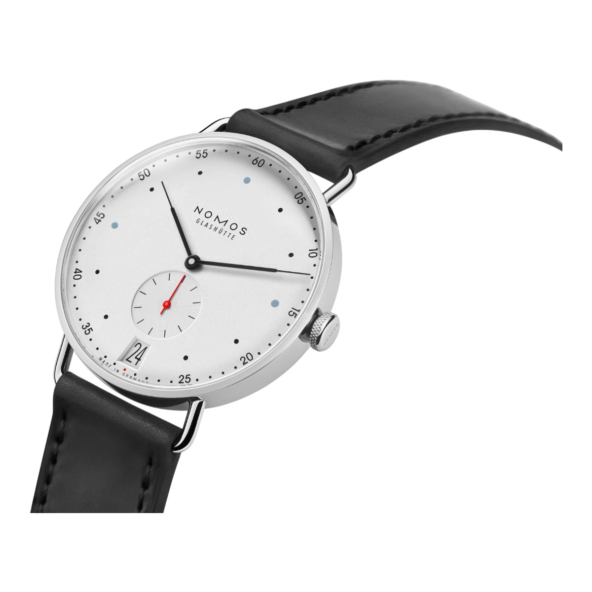 Nomos Glashuette Metro Date 38mm Men's Watch, White Silver Dial