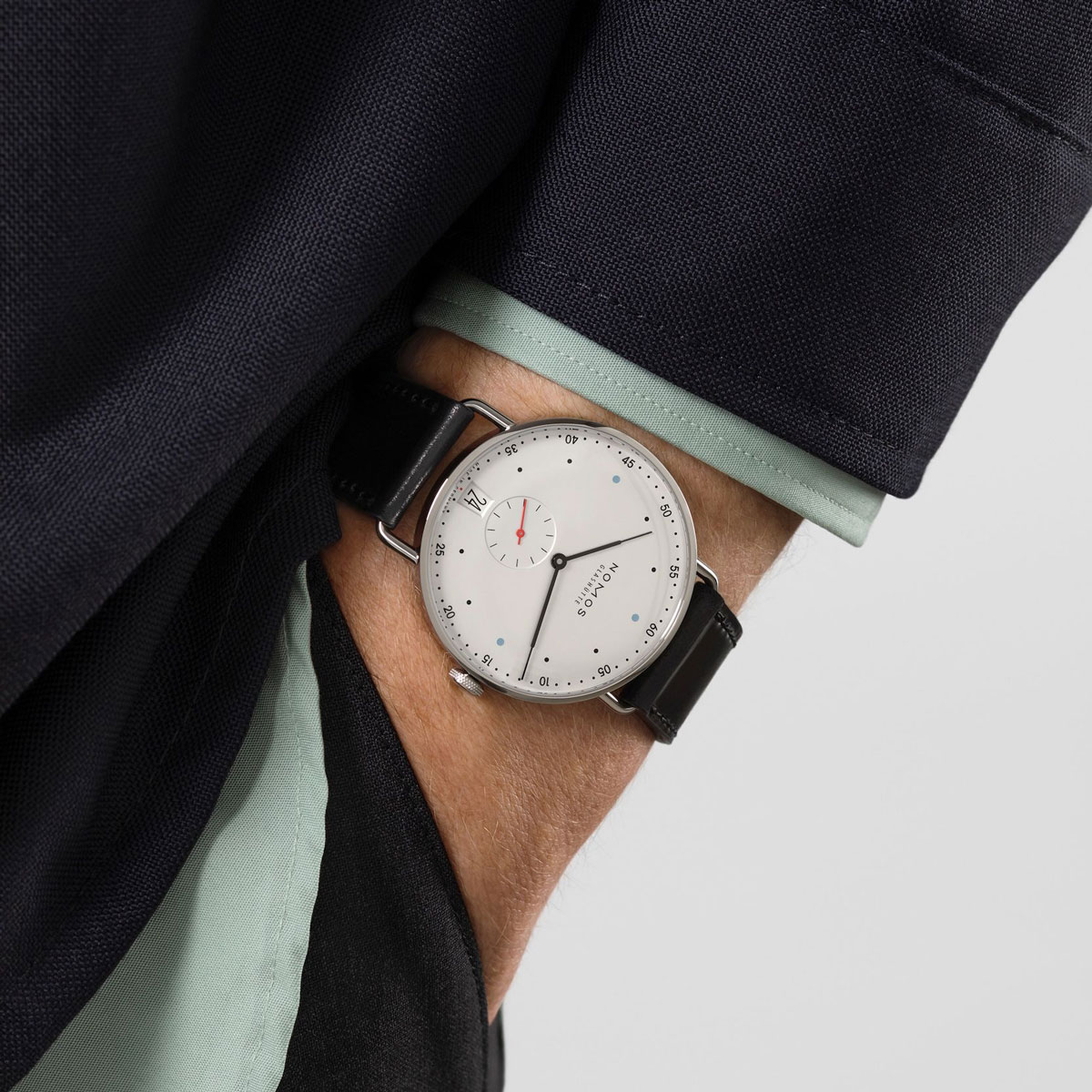 Nomos Glashuette Metro Date 38mm Men's Watch, White Silver Dial