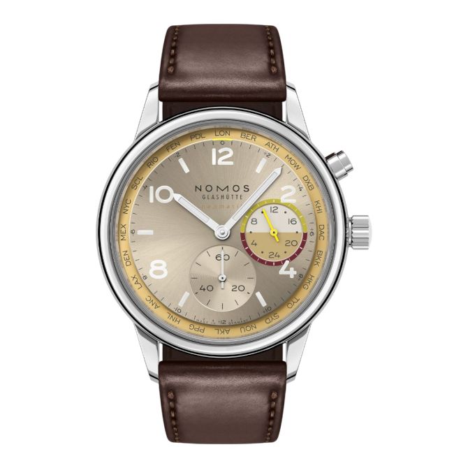 NOMOS Glashuette Club Sport Neomatik Worldtimer Reverie 40mm Men's Watch, Champagne Gold Dial
