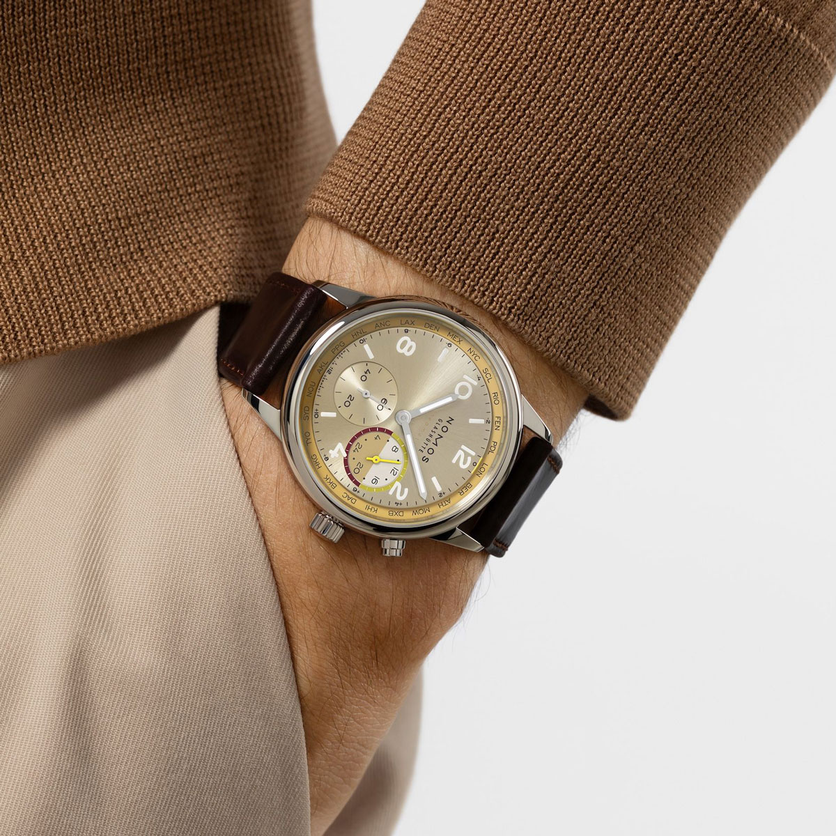 NOMOS Glashuette Club Sport Neomatik Worldtimer Reverie 40mm Men's Watch, Champagne Gold Dial