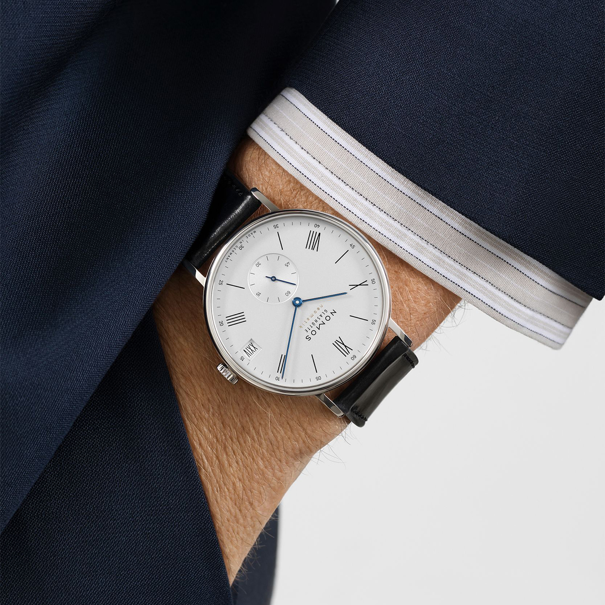 Nomos Glashuette Ludwig Neomatik 41mm Date Watch, White Silver Plated Dial