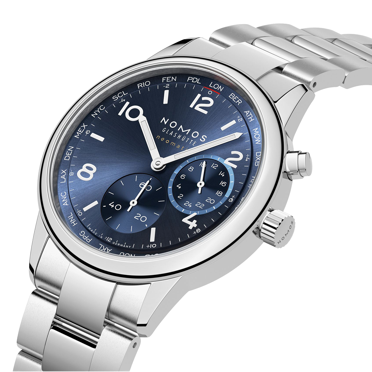 Nomos Glashuette Club Sport Neomatik Worldtimer 40mm Watch, Blue Dial