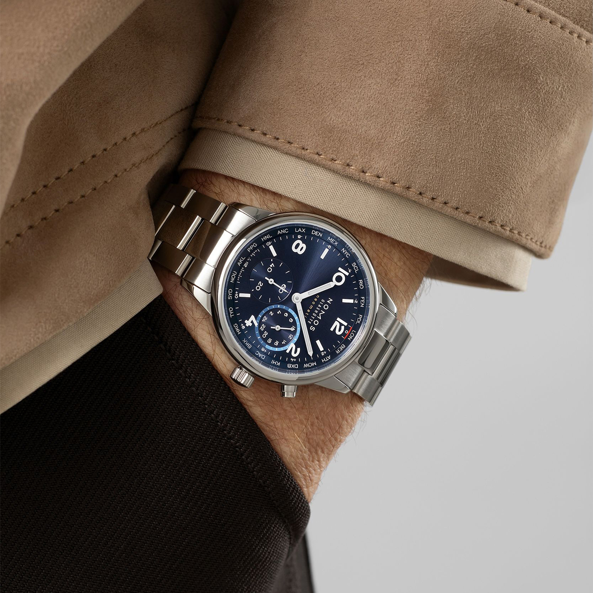 Nomos Glashuette Club Sport Neomatik Worldtimer 40mm Watch, Blue Dial