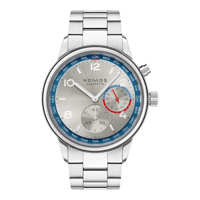 Nomos Glashuette Club Sport Neomatik World Timer 40mm Watch, Silver Dial