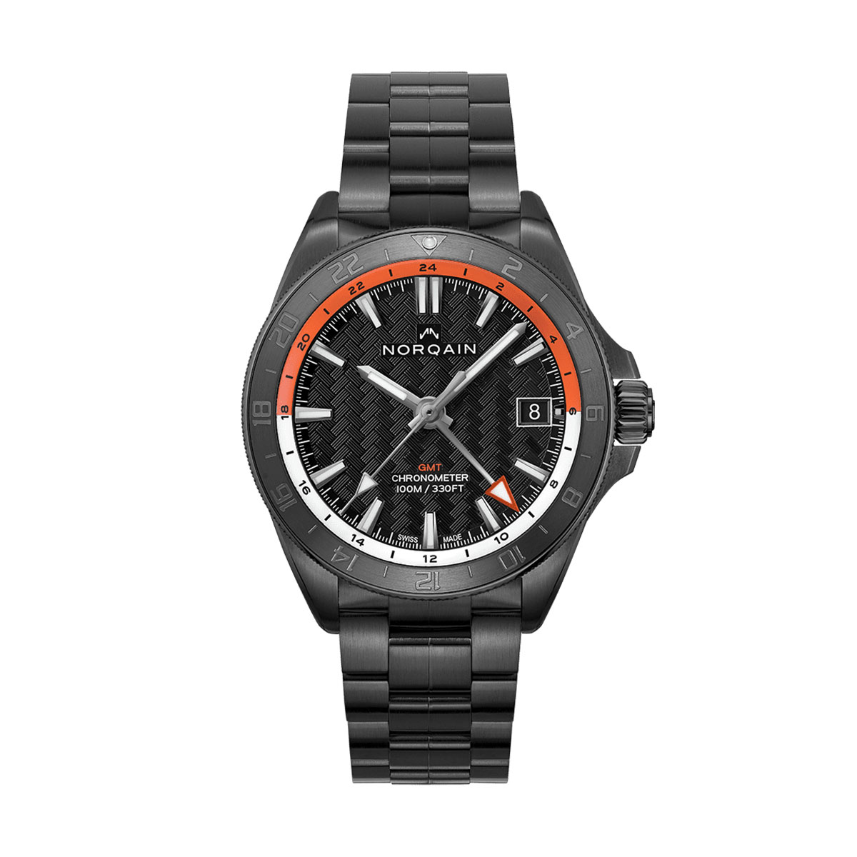 Norqain Adventure Neverest GMT 41mm Watch, Black Steel Bracelet