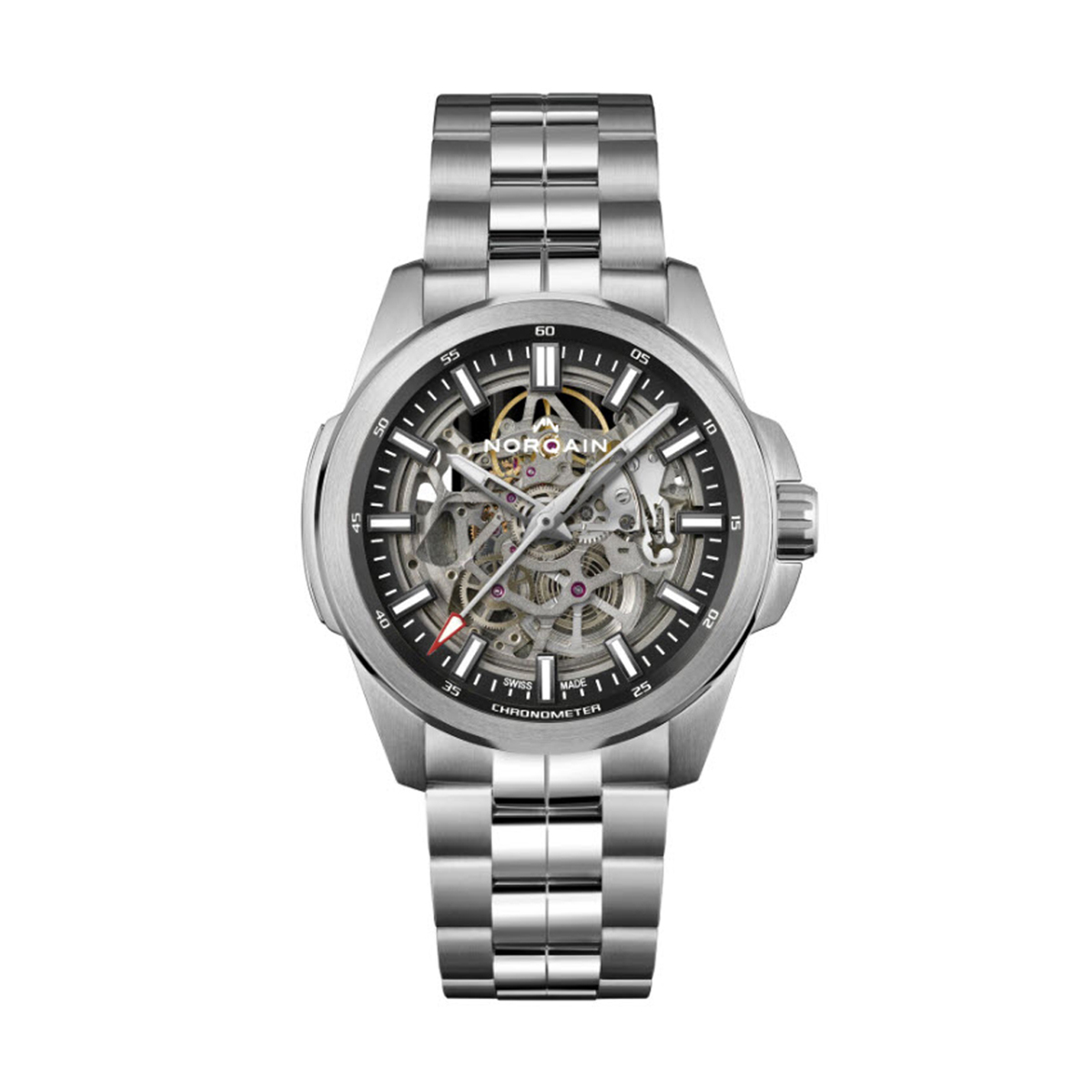 Norqain Independence 22 Skeleton 42mm Watch, Grey Dial and Stainless Steel Bracelet