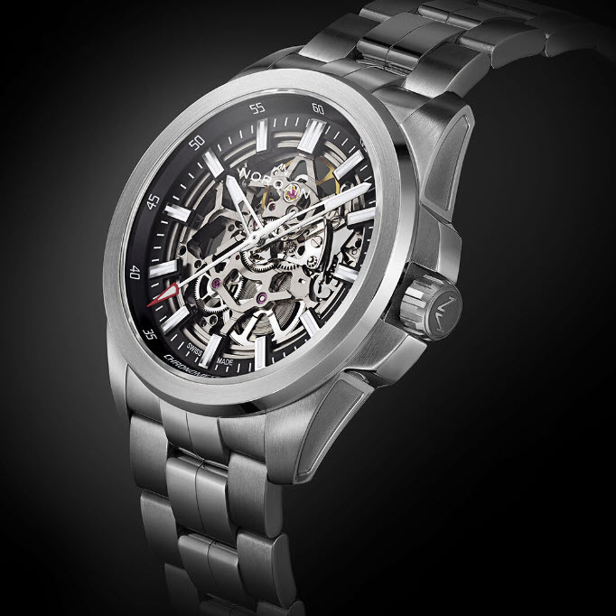 Norqain Independence 22 Skeleton 42mm Watch, Grey Dial and Stainless Steel Bracelet