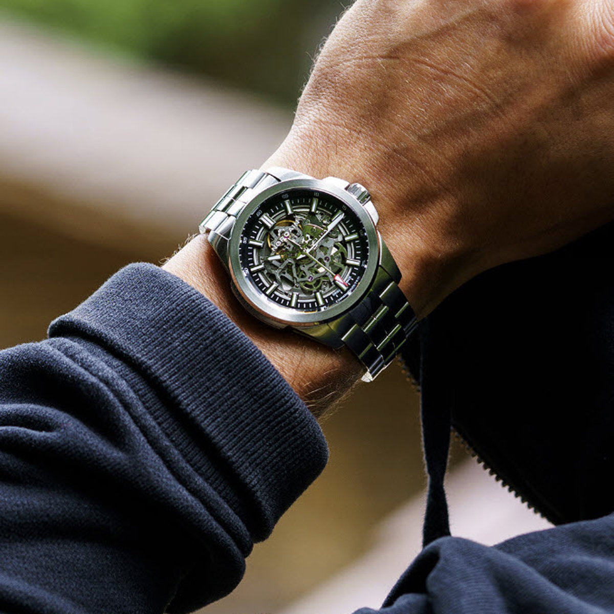 Norqain Independence 22 Skeleton 42mm Watch, Grey Dial and Stainless Steel Bracelet