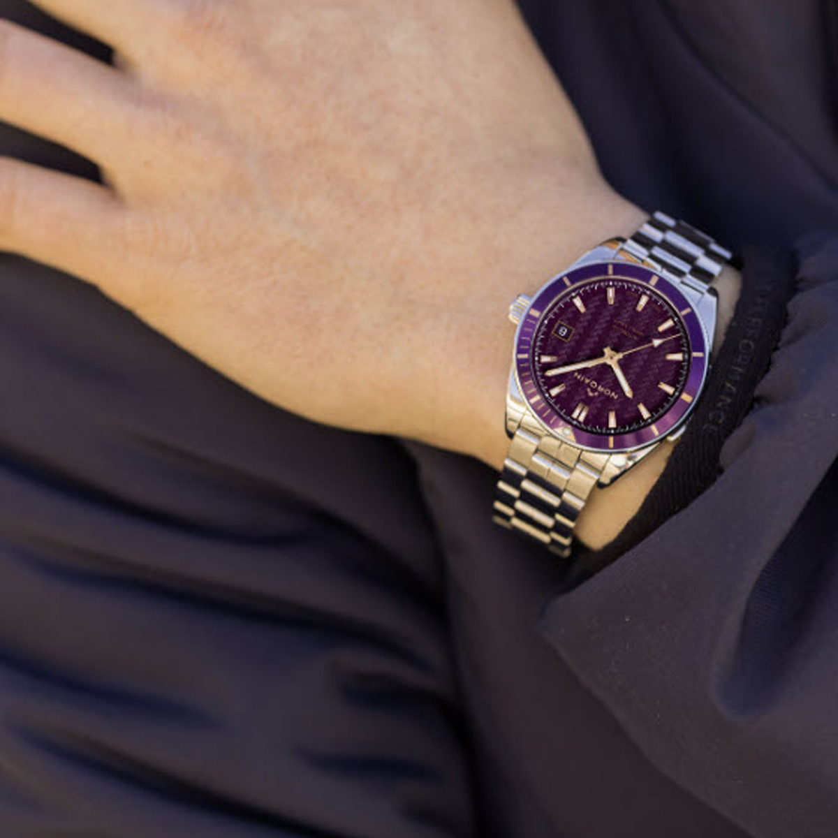 Norqain Adventure Sport 37mm Watch, Purple Dial and Stainless Steel Bracelet