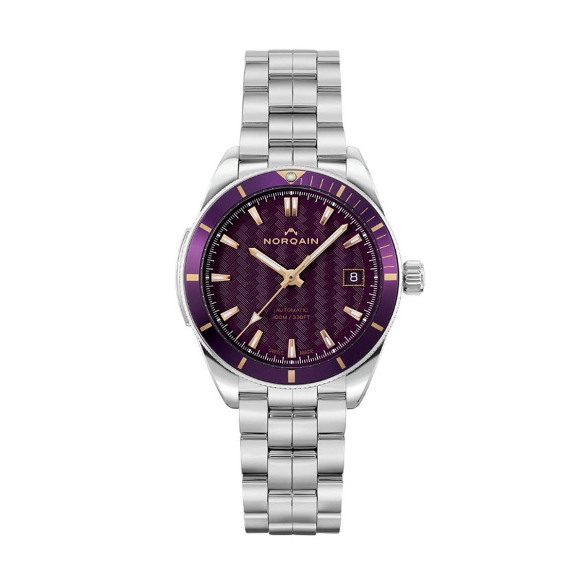 Norqain Adventure Sport 37mm Watch, Purple Dial and Stainless Steel Bracelet