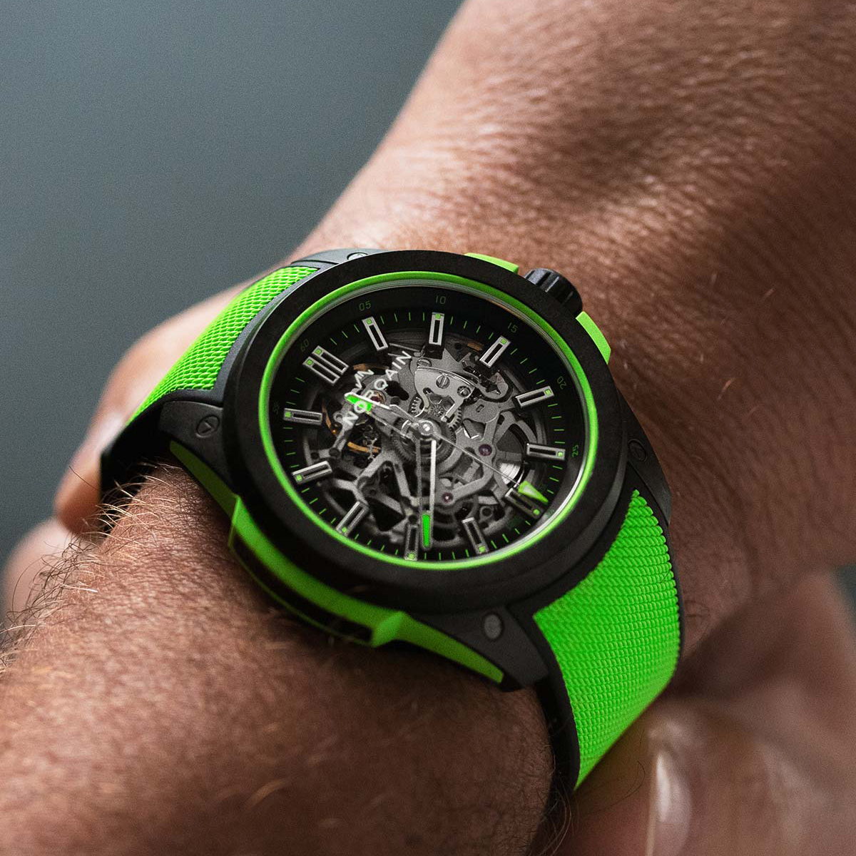 Norqain Wild One Skeleton Gecko Green Rubber 42 mm Watch