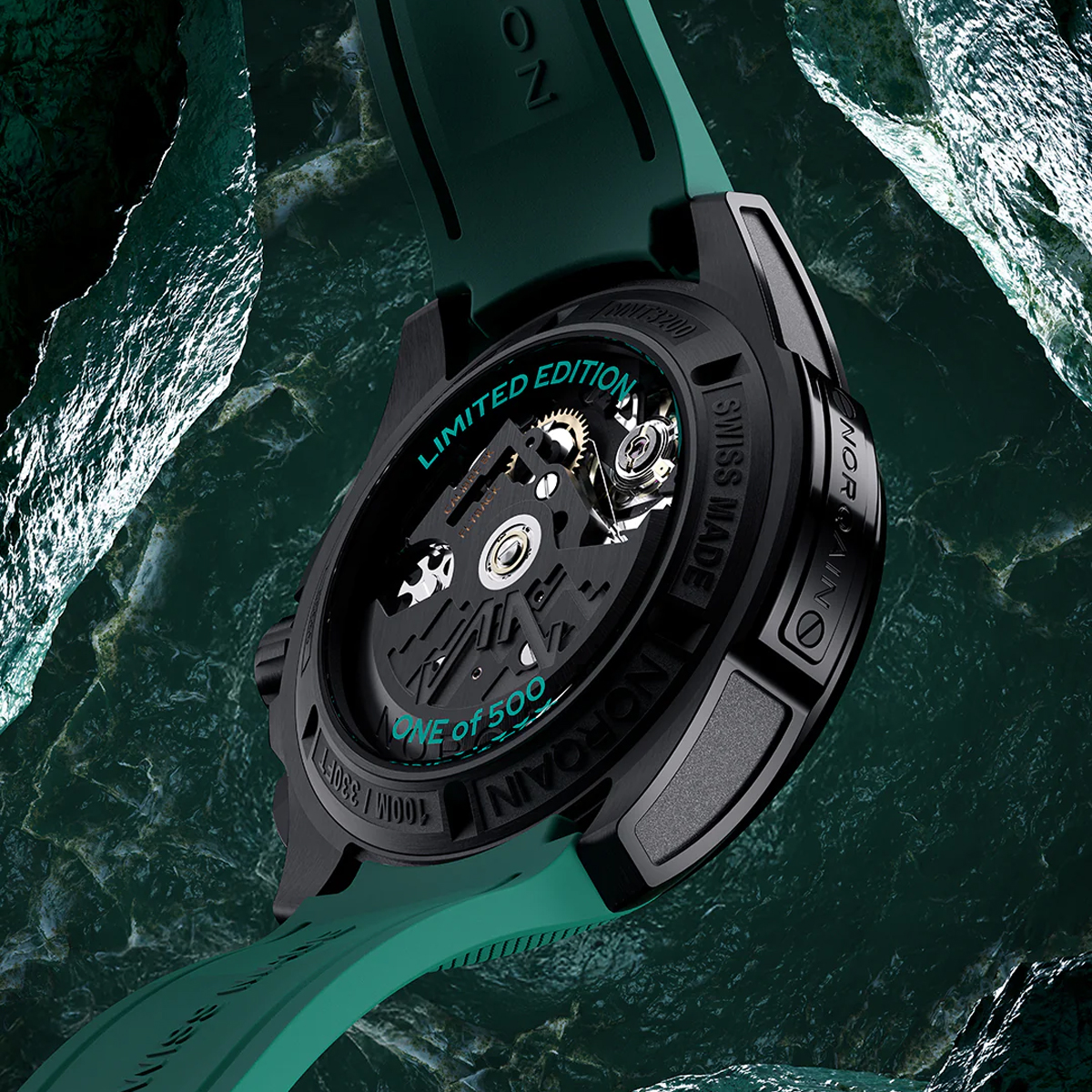 Norqain Independence Chronograph Limited Edition 42mm Watch, Jade Green Milanaise Skeleton Dial