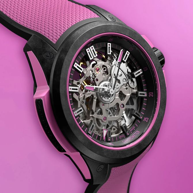 Norqain Wild One Skeleton 39mm Watch, Hyper Pink Dial