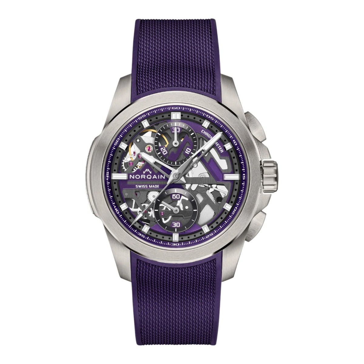 Norqain Independence Skeleton Chronograph 42mm Men's Watch, Purple Dial