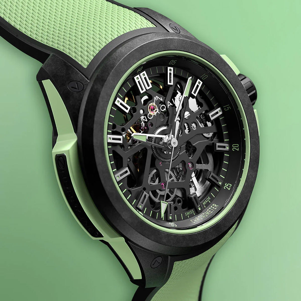 Norqain WILD ONE Limited Edition 39mm Men's Watch, Green and Black Skeleton Dial