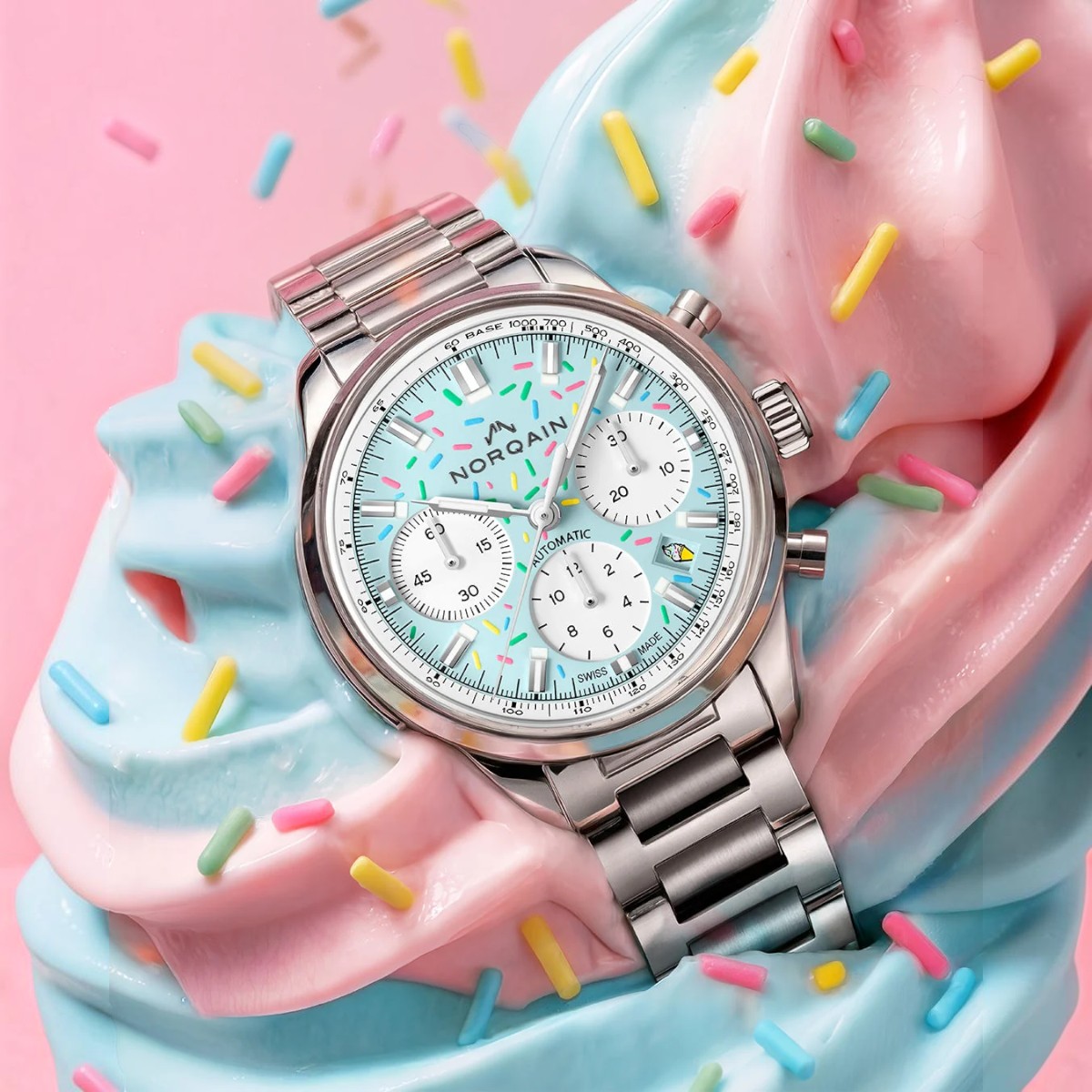 Norqain Freedom Chronograph Enjoy Life Sprinkles 40mm Watch, Blue Dial
