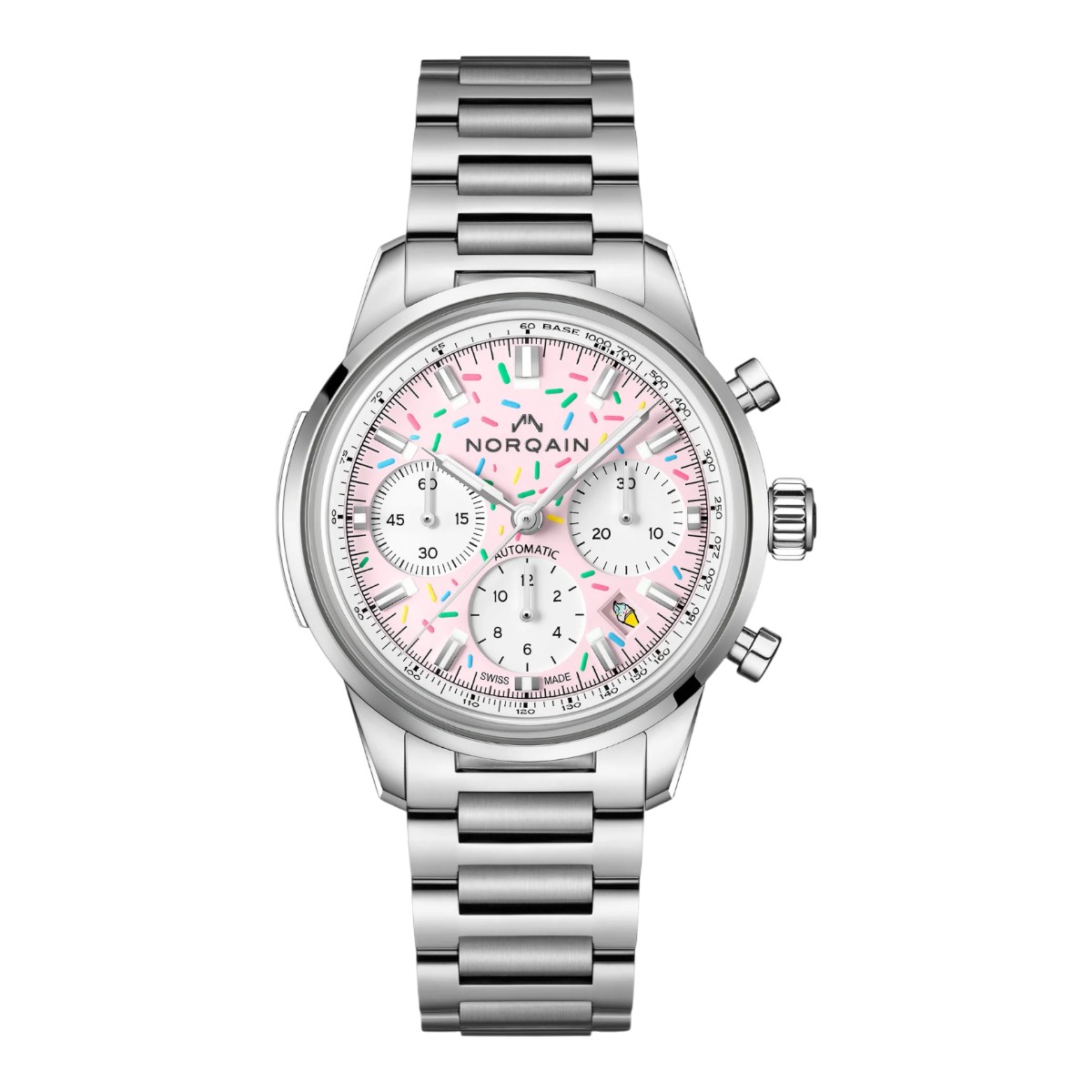 Norqain Freedom Chronograph Enjoy Life Sprinkles 40mm Watch, Pink Dial