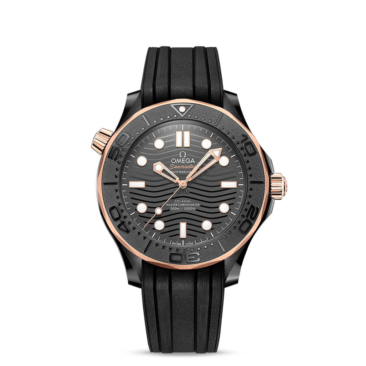 Omega Seamaster Diver 300m Co-Axial Master Chronometer 43.5mm Men's Watch, Black and Rose Gold Dial