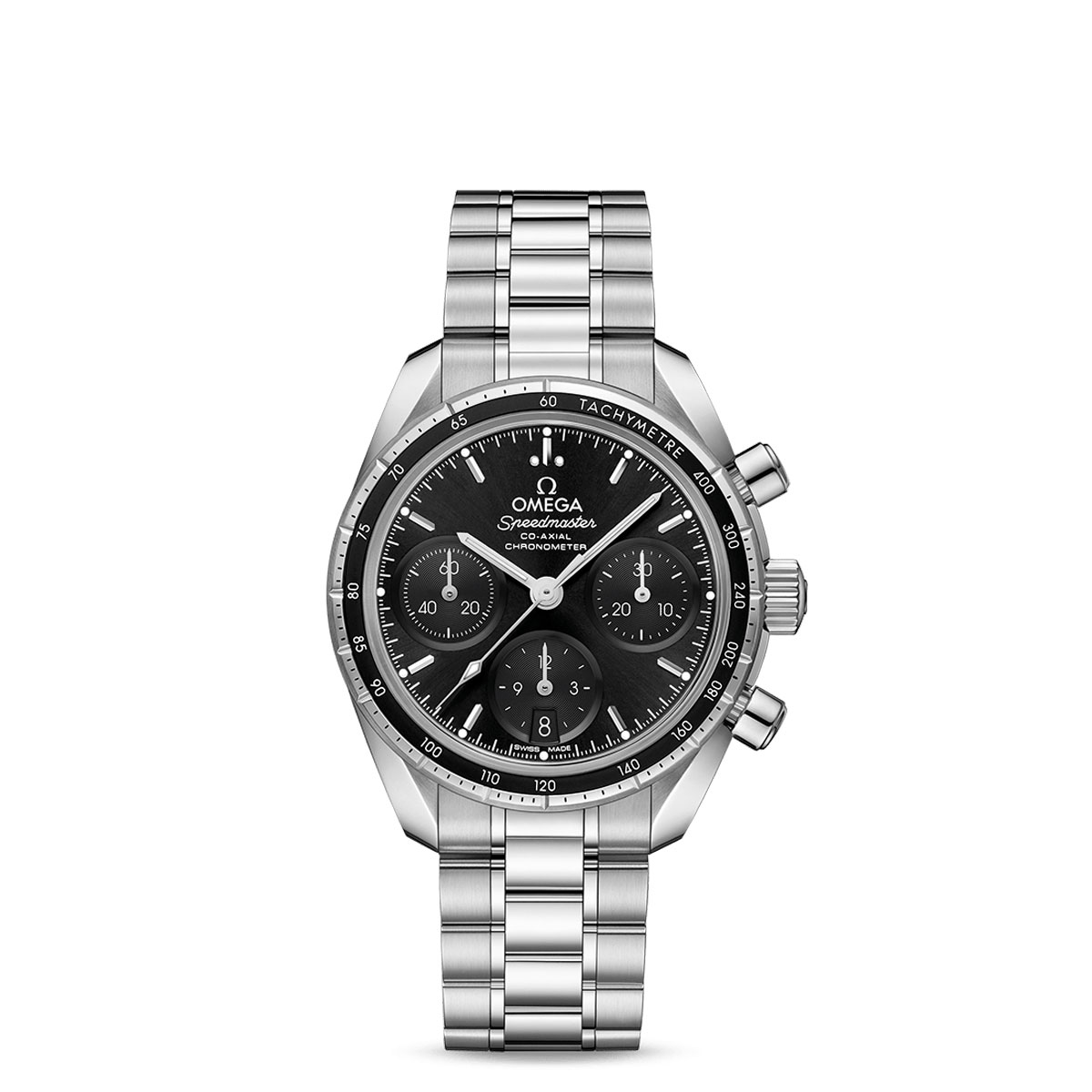 Omega Speedmaster 38 Co-Axial Chronometer Chronograph 38mm Men's Watch, Black and Silver Dial